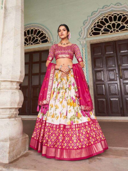 Women's Tussar Silk Patola Print Lehenga Choli with Dupatta ? Foil Work Stitched Lehenga Set
