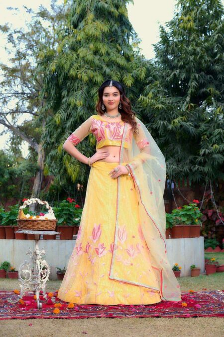 Women's  Tussar Silk Patola Printed Lehenga Set with Dupatta ? Stitched with Can Can Flair